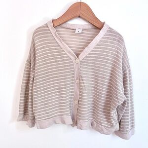 Beautiful Pale Rose-Tan & Ivory Cardigan Sweater, Fine Knit, V-Neck, Long Sleeve